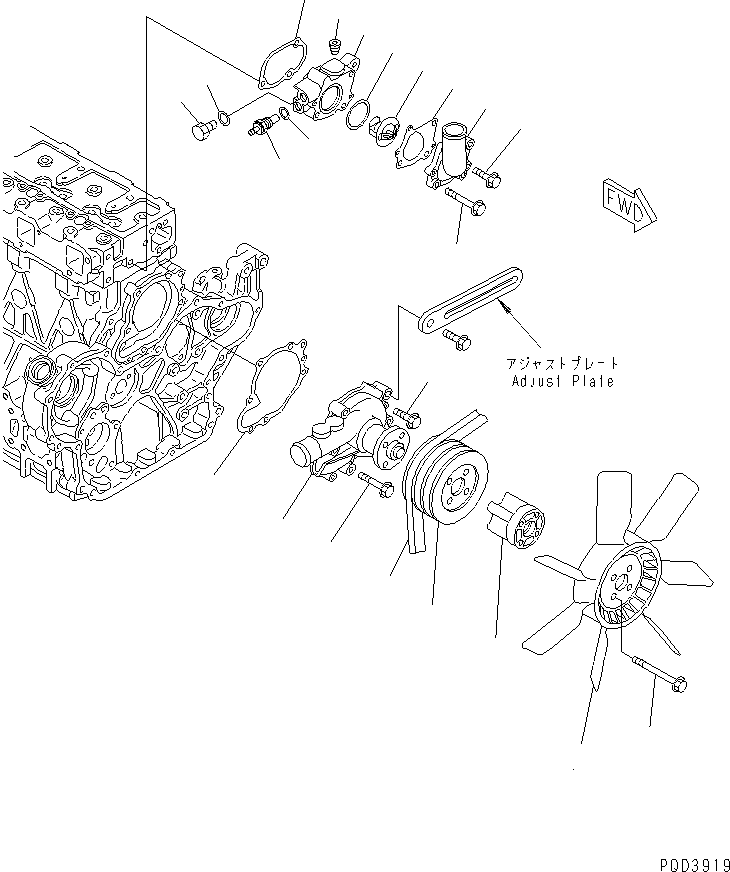 Komatsu parts book diagram for 4D94E-1A S/N 00101-UP: WATER PUMP AND COOLING FAN (WITH AIR CONDITIONER)(#00101-02610)