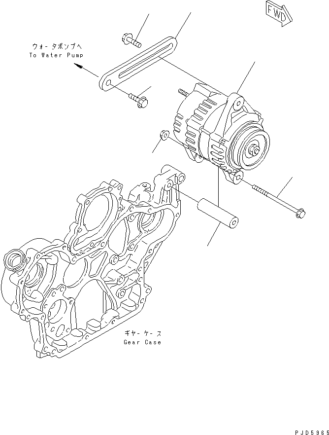 Komatsu parts book diagram for 4D94E-1A S/N 00101-UP: ALTERNATOR AND MOUNTING (60A) (WITH AIR CONDITIONER)(#02611-)