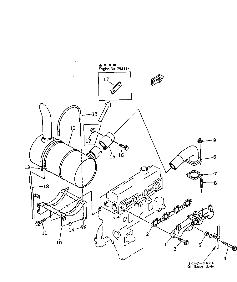 Engines Komatsu / 4D95L-1AA-7 S/N 49965-UP(4d95l-3r) / EXHAUST MANIFOLD AND MUFFLER(030070 : 0151)
