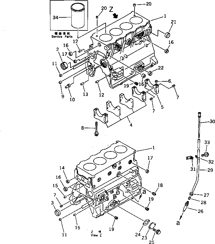 Komatsu parts book diagram for 4D95L-1BB S/N 49965-UP: CYLINDER BLOCK(#55966-)