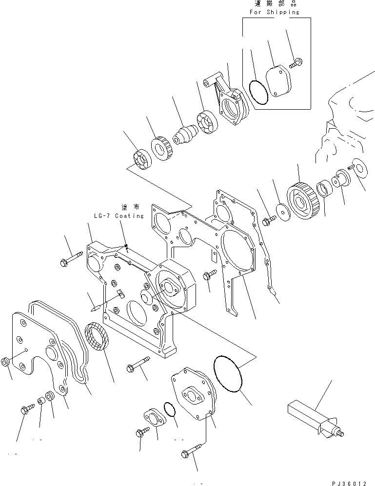 Komatsu parts book diagram for 4D95L-1BB S/N 49965-UP: FRONT COVER AND GEAR(#55966-)