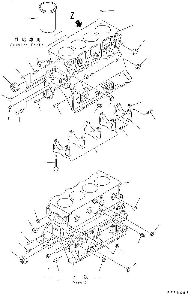 Komatsu parts book diagram for 4D95L-1GG S/N 131803-UP: CYLINDER BLOCK