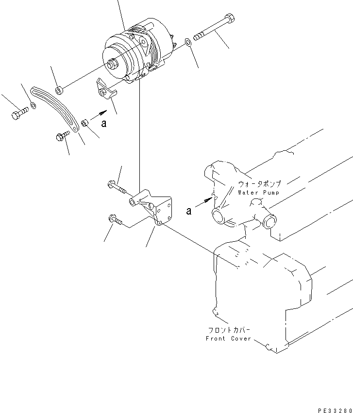 Komatsu parts book diagram for 4D95L-1GG S/N 131803-UP: ALTERNATOR MOUNTING (25A) (WITH NON HARDENING PULLEY)            (WITH CAR COOLER)