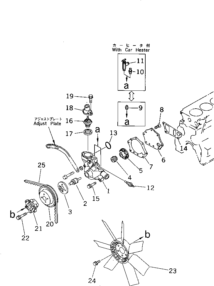 Komatsu parts book diagram for 4D95L-1G S/N 16084-UP: WATER PUMP AND COOLING FAN