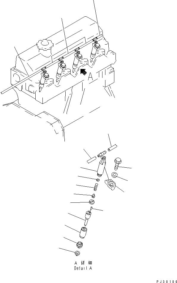 Komatsu parts book diagram for 4D95L-1G S/N 16084-UP: FUEL NOZZLE AND SPILL PIPE