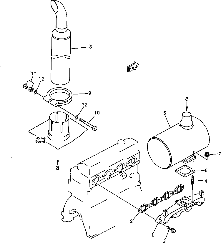 Engines Komatsu / 4D95S-W-1F-P S/N 23318-UP(4d95s-0r) / EXHAUST MANIFOLD AND MUFFLER(030070 : 0151)