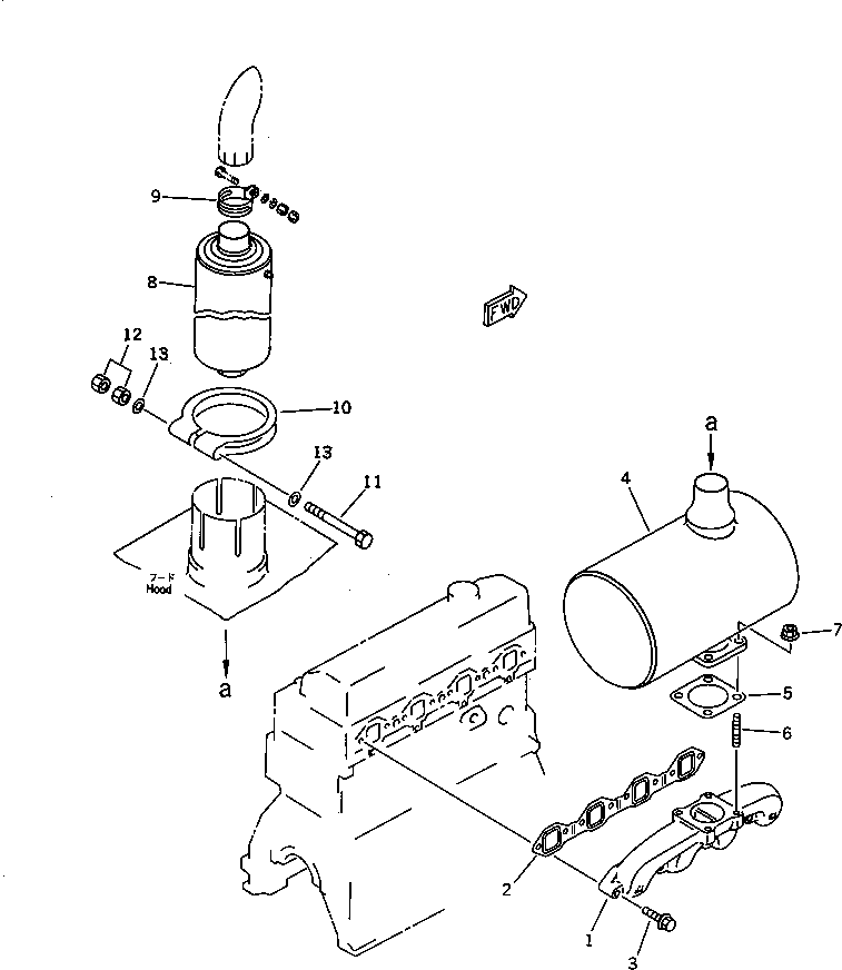 Engines Komatsu / 4D95S-W-1F-P S/N 23318-UP(4d95s-0r) / EXHAUST MANIFOLD AND MUFFLER (WITH SPARK ARRESTER)(030080 : 0152)
