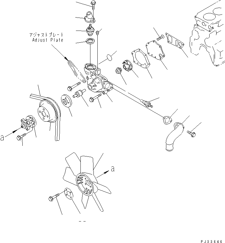 Komatsu parts book diagram for 4D95S-W-1F-Q S/N 23318-UP: WATER PUMP AND COOLING FAN