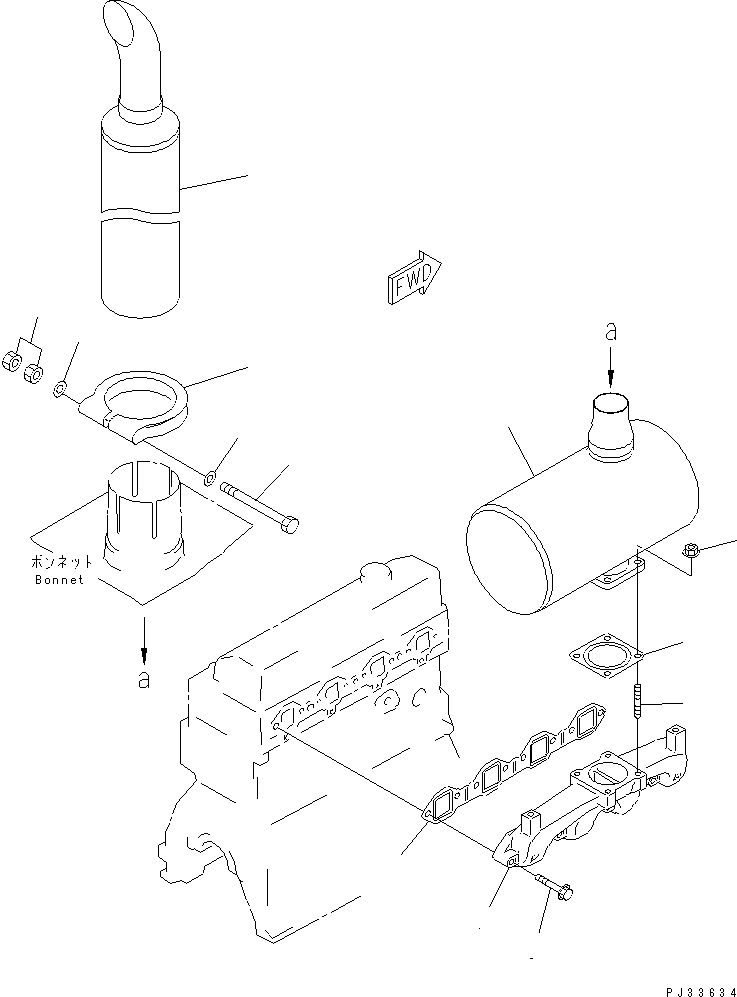 Komatsu parts book diagram for 4D95S-W-1G-S S/N 23318-UP: EXHAUST MANIFOLD AND MUFFLER