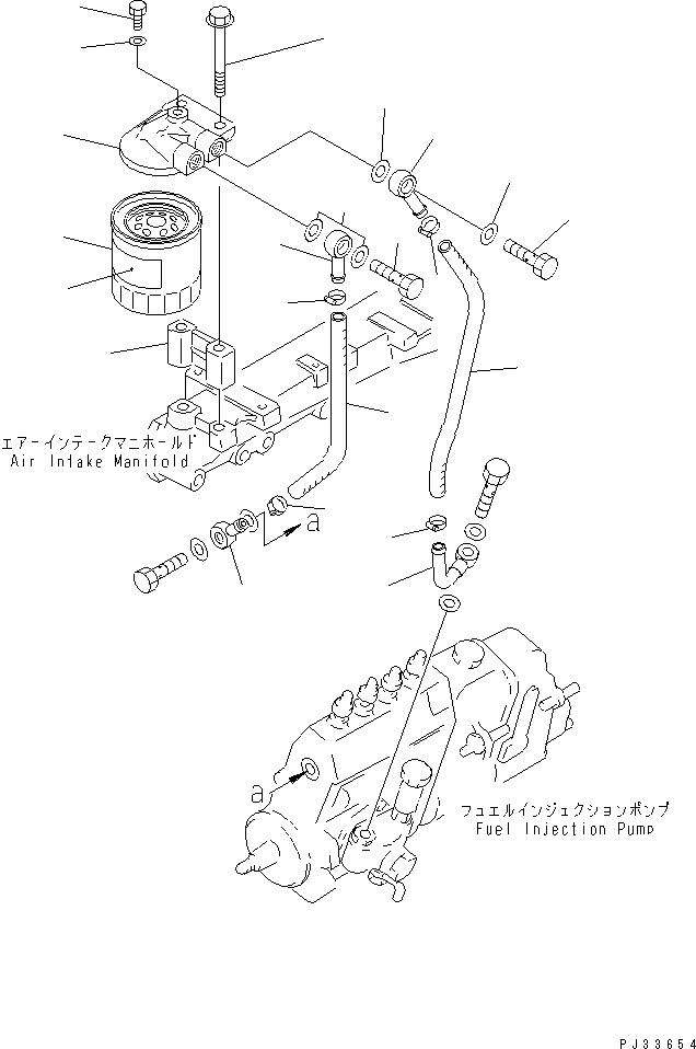 Komatsu parts book diagram for 4D95S-W-1G-S S/N 23318-UP: FUEL FILTER AND PIPING