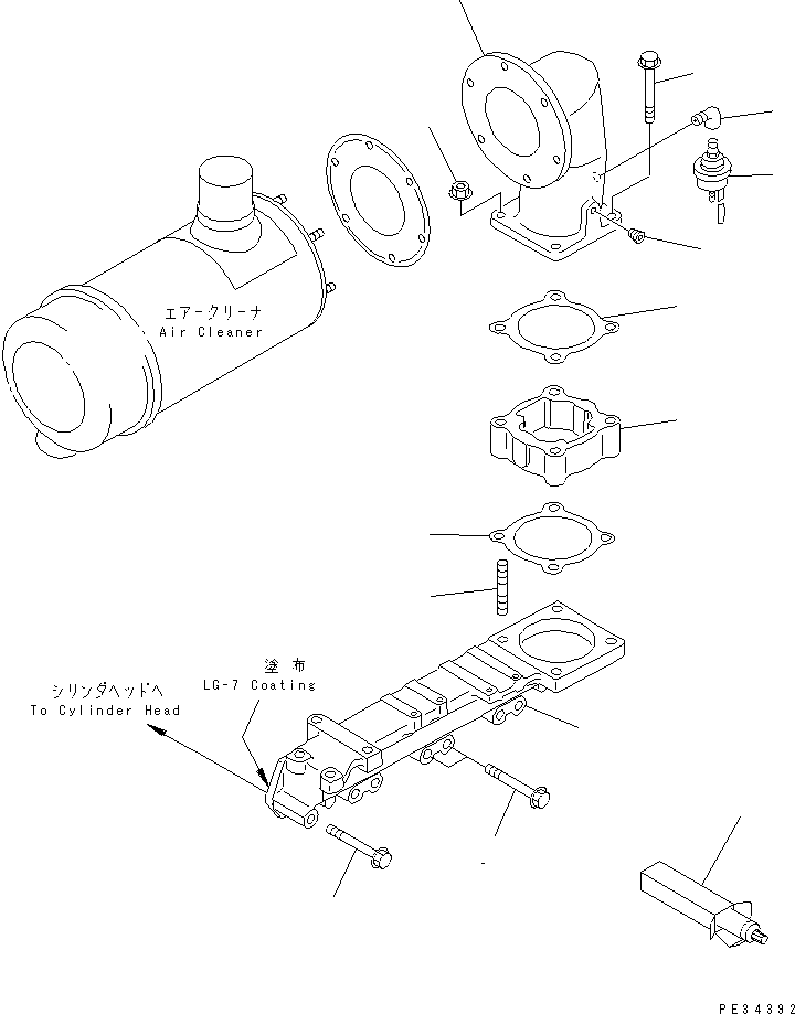 Komatsu parts book diagram for 4D95S-1J-T S/N 124813-UP: AIR INTAKE MANIFOLD (WITH PRE-CLEANER)(#162320-)