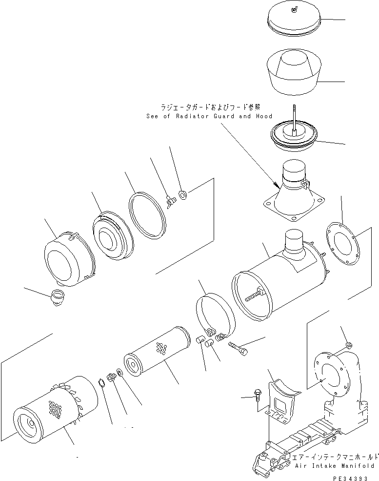 Engines Komatsu / 4D95S-1J-T S/N 124813-UP(4d95s-er) / AIR CLEANER (WITH PRE-CLEANER)(#162320-)(030090 : A1410-A0J3)