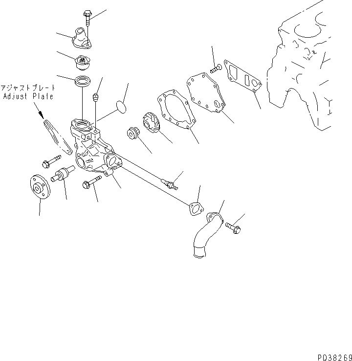 Komatsu parts book diagram for 4D95S-1J-T S/N 124813-UP: WATER PUMP