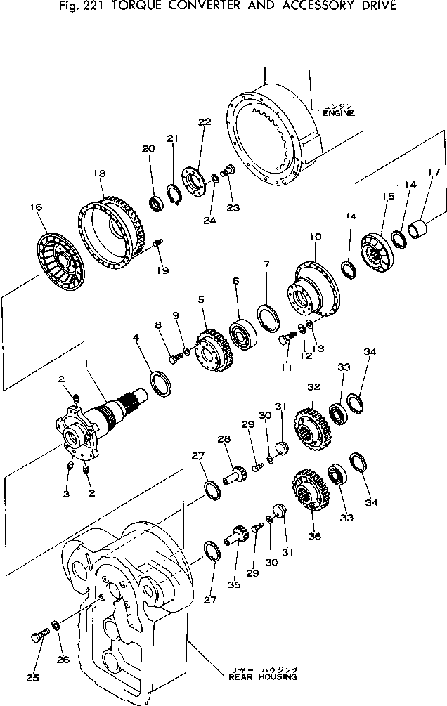 Wheel Loaders Komatsu / 510-1 S/N 10001-UP(510-1r) / TORQUE CONVERTER AND ACCSESSORY DRIVE(060010 : 221)