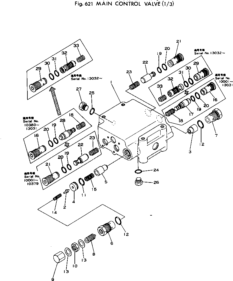 Wheel Loaders Komatsu / 510-1 S/N 10001-UP(510-1r) / MAIN CONTROL VALVE (1/3)(180050 : 621)