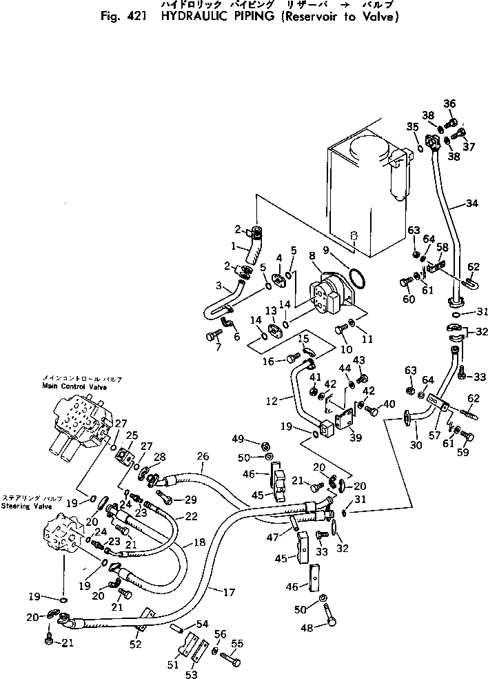 Wheel Loaders Komatsu / 520B-1 S/N 10001-UP(520b-1r) / HYDRAULIC PIPING (RESERVOIR TO VALVE)(120070 : 421)
