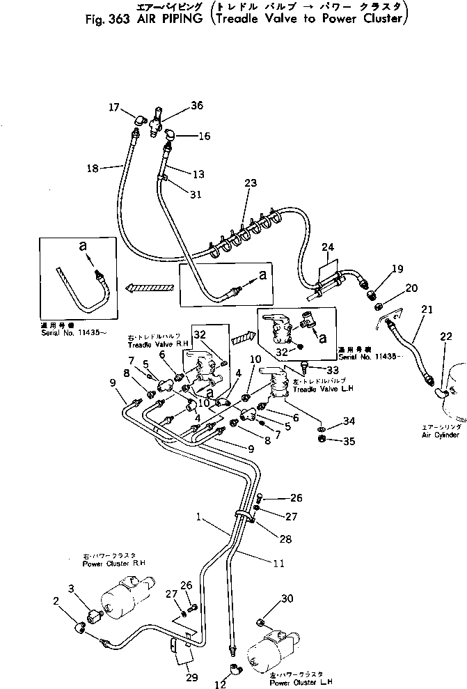 Wheel Loaders Komatsu / 530-1 S/N 10001-49999(530-1r) / AIR PIPING (TREADLE VALVE TO POWER CLUSTER)(#10001-)(090260 : 363)