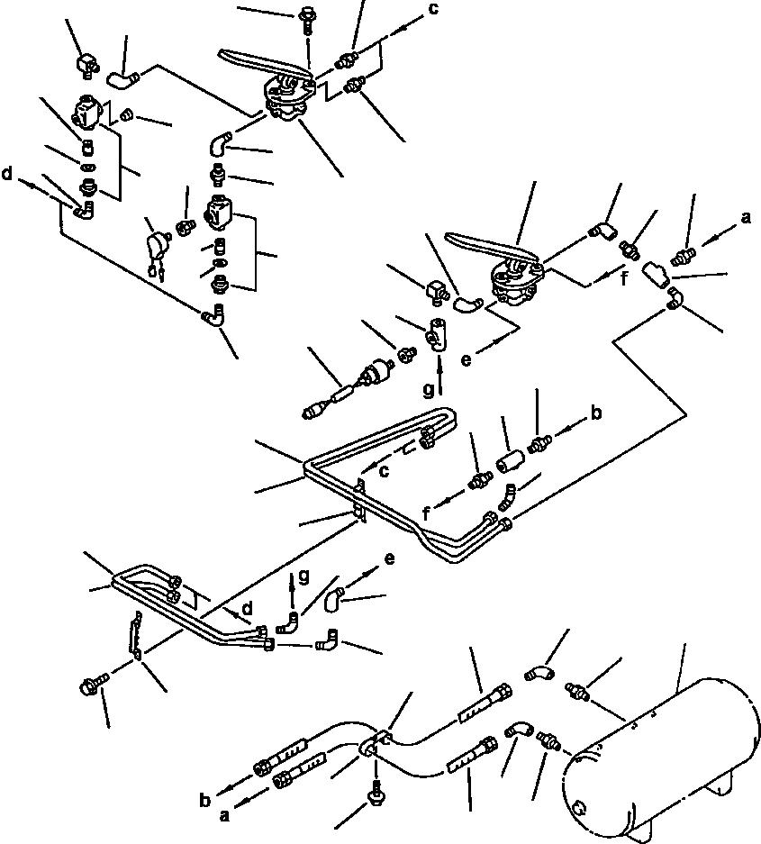Wheel Loaders DRESSTA / 542 S/N U004001-U004100 & C004101-UP(542) / FIG NO. 3531 AIR PIPING DRY TANK TO TREADLE VALVE(03-062 : 03AMW380.001)