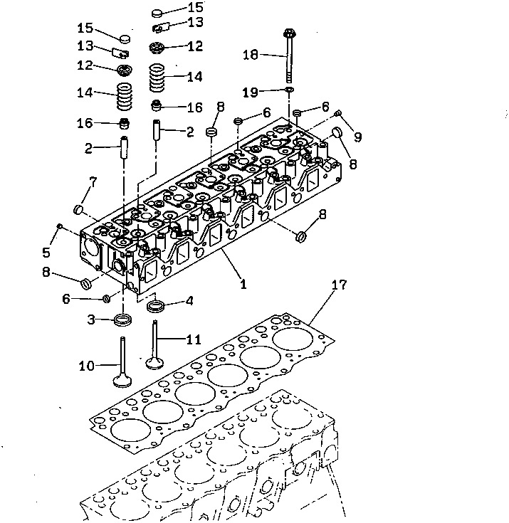 Komatsu parts book diagram for 6D95L-1AC-E S/N 96999-UP: CYLINDER HEAD (HIGH ALTITUDE SPEC.)