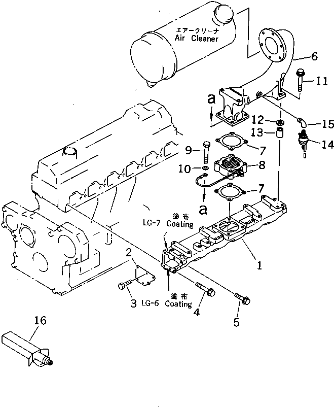 Komatsu parts book diagram for 6D95L-1AC-E S/N 96999-UP: AIR INTAKE (FOR 15A ALTERNATOR) (AIR CONNECTOR ELBOW TYPE)