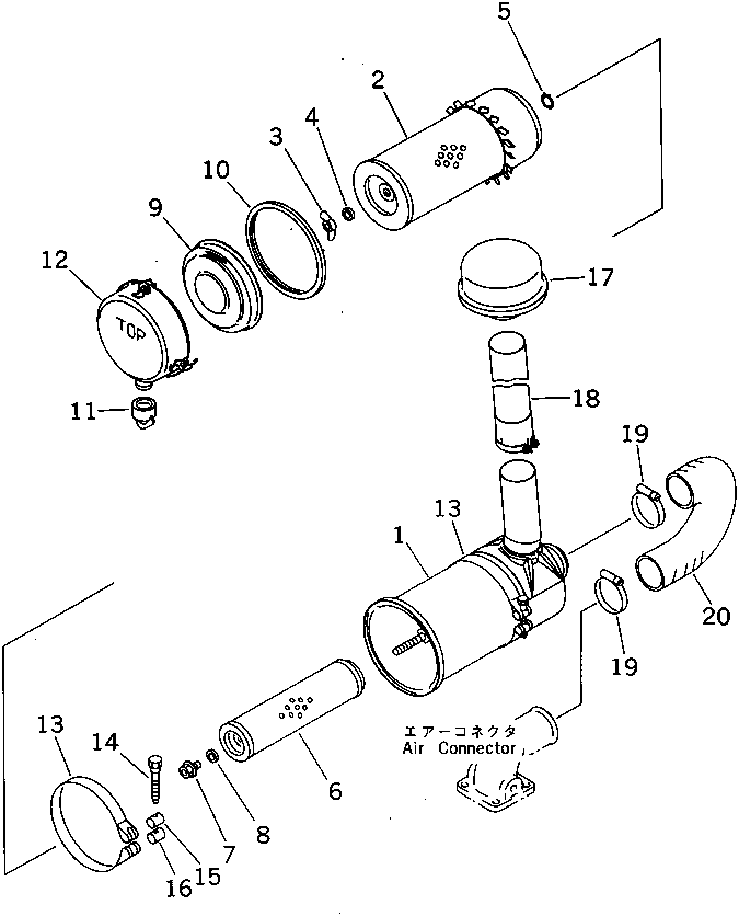 Komatsu parts book diagram for 6D95L-1AC-E S/N 96999-UP: AIR CLEANER (WITH EXTENSION)