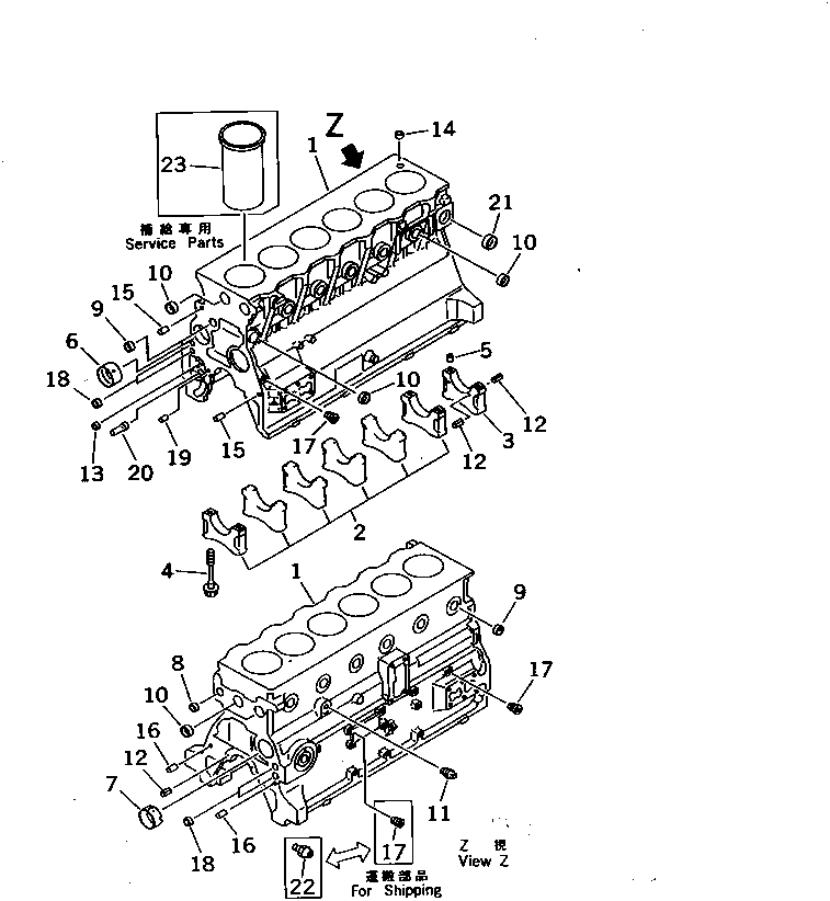 Komatsu parts book diagram for 6D95L-1AC-E S/N 96999-UP: CYLINDER BLOCK (HIGH ALTITUDE SPEC.)