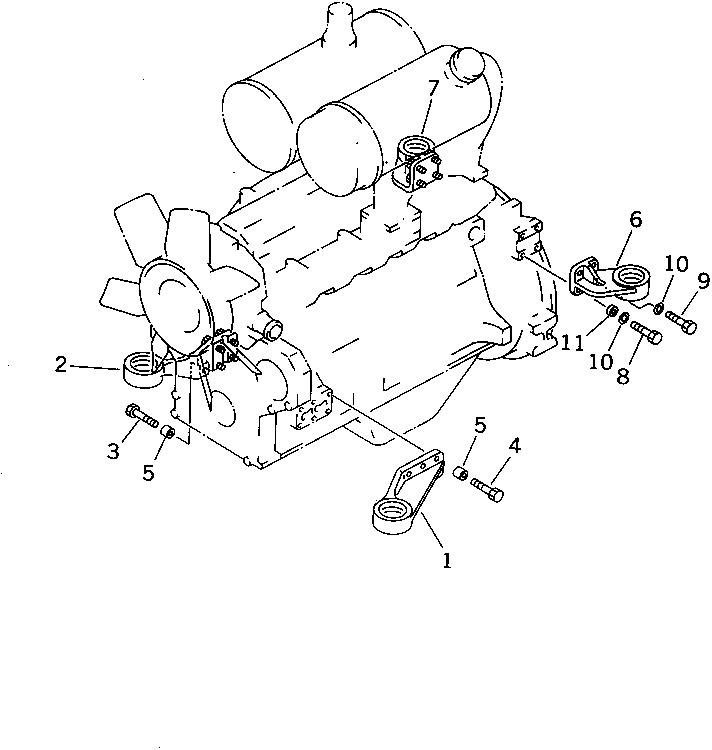 Komatsu parts book diagram for 6D95L-1AC-E S/N 96999-UP: ENGINE MOUNTING