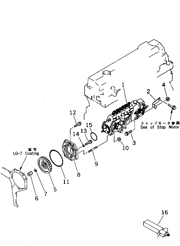 Komatsu parts book diagram for 6D95L-1AC-E S/N 96999-UP: FUEL INJECTION PUMP MOUNTING(#100413-)