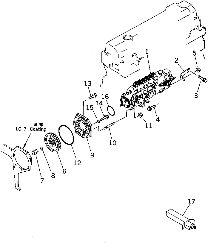 Komatsu parts book diagram for 6D95L-1AC-E S/N 96999-UP: FUEL INJECTION PUMP MOUNTING (HIGH ALTITUDE SPEC.)
