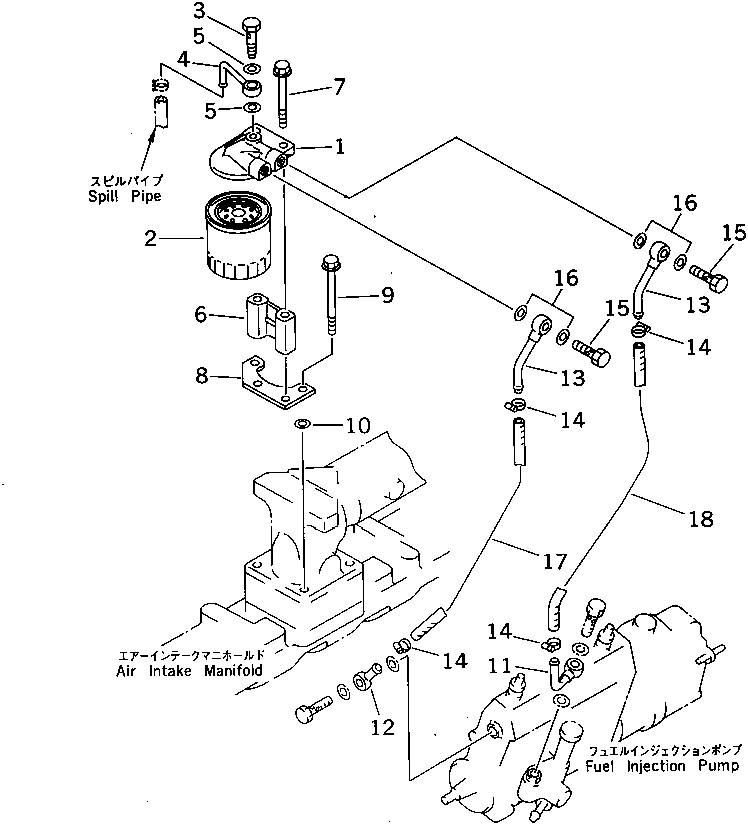 Komatsu parts book diagram for 6D95L-1AC-E S/N 96999-UP: FUEL FILTER (FOR 13A¤ 25A ALTERNATOR)