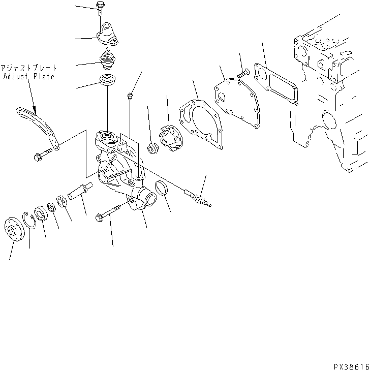 Komatsu parts book diagram for 6D95L-1AC-E S/N 96999-UP: WATER PUMP (FOR REVERSIBLE FAN)