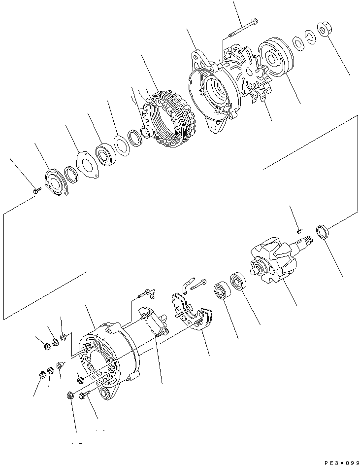 Komatsu parts book diagram for 6D95L-1AC-E S/N 96999-UP: ALTERNATOR (25A) (WITH NON HARDENING PULLEY) (INNER PARTS)