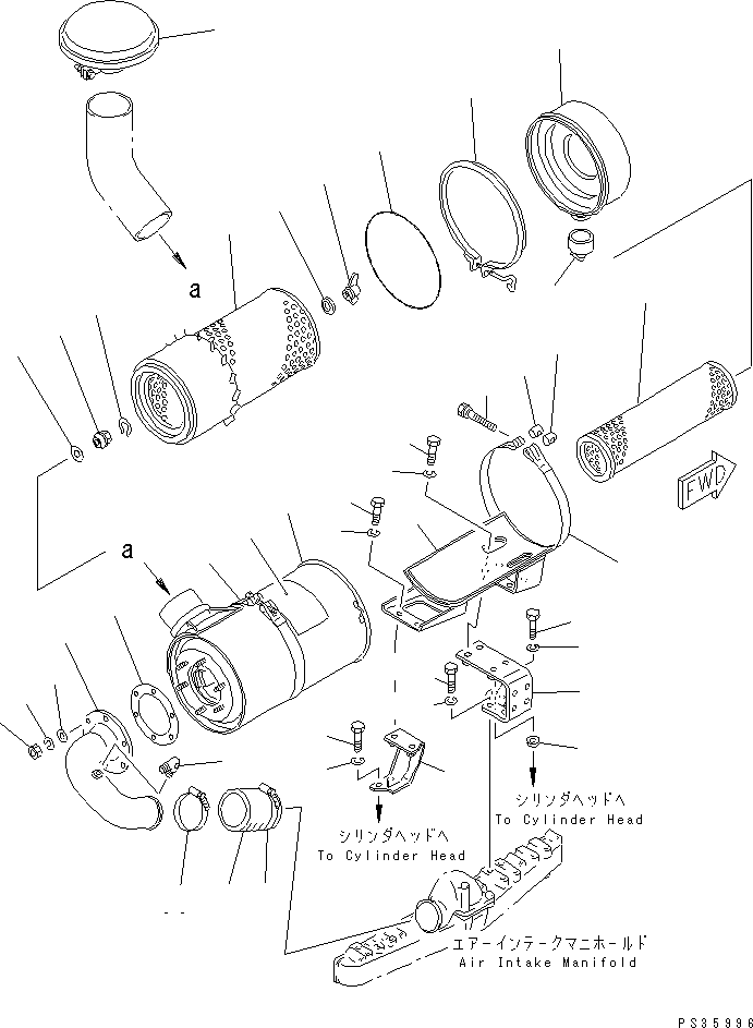 Komatsu parts book diagram for 6D105-1M-F S/N 15149-UP: AIR CLEANER AND MOUNTING