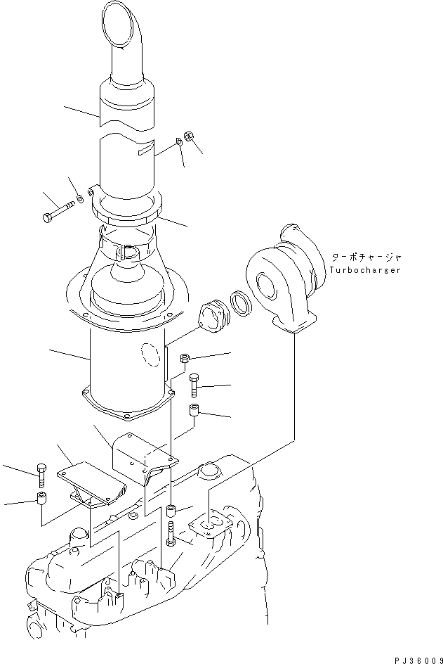 Komatsu parts book diagram for 6D105-1M-F S/N 15149-UP: MUFFLER (HIGH ALTITUDE SPEC.)(#55043-)