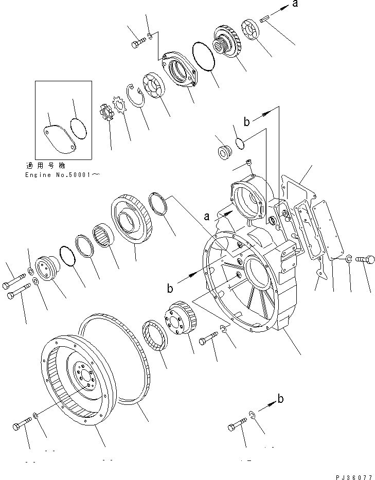 Komatsu parts book diagram for 6D105-1M-F S/N 15149-UP: FLYWHEEL AND FLYWHEEL HOUSING