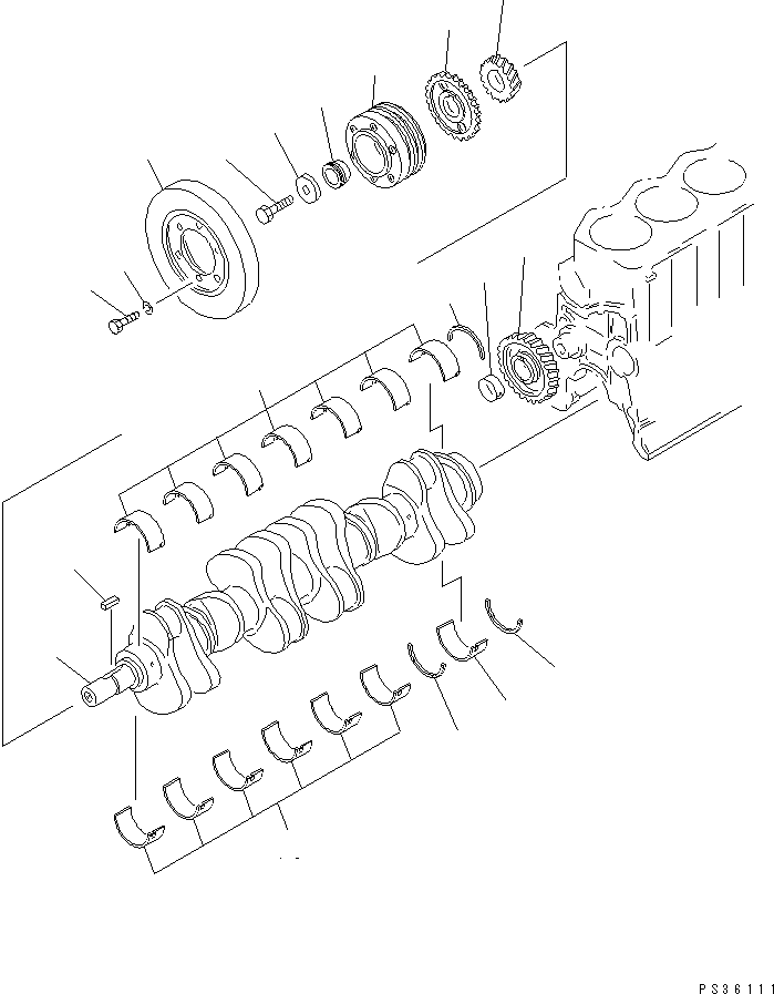 Komatsu parts book diagram for 6D105-1M-F S/N 15149-UP: CRANKSHAFT