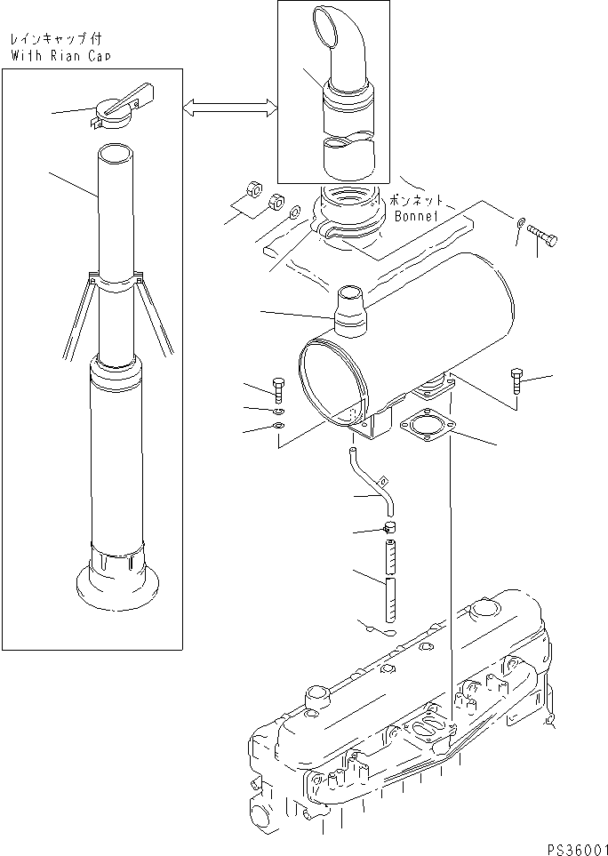 Komatsu parts book diagram for 6D105-1M-P S/N 15149-UP: MUFFLER
