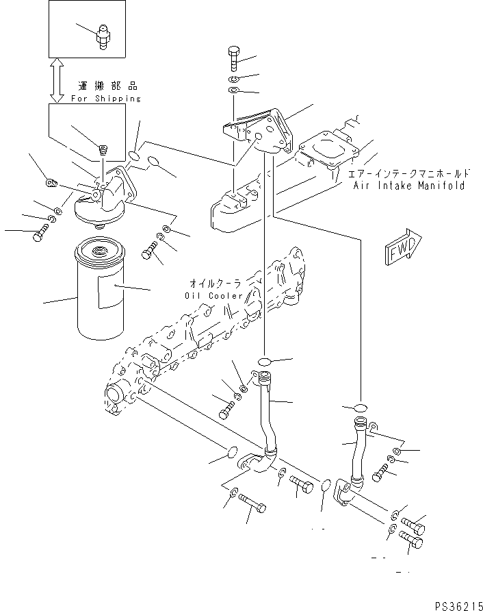 Komatsu parts book diagram for 6D105-1M-P S/N 15149-UP: LUBRICATING OIL FILTER AND MOUNTING