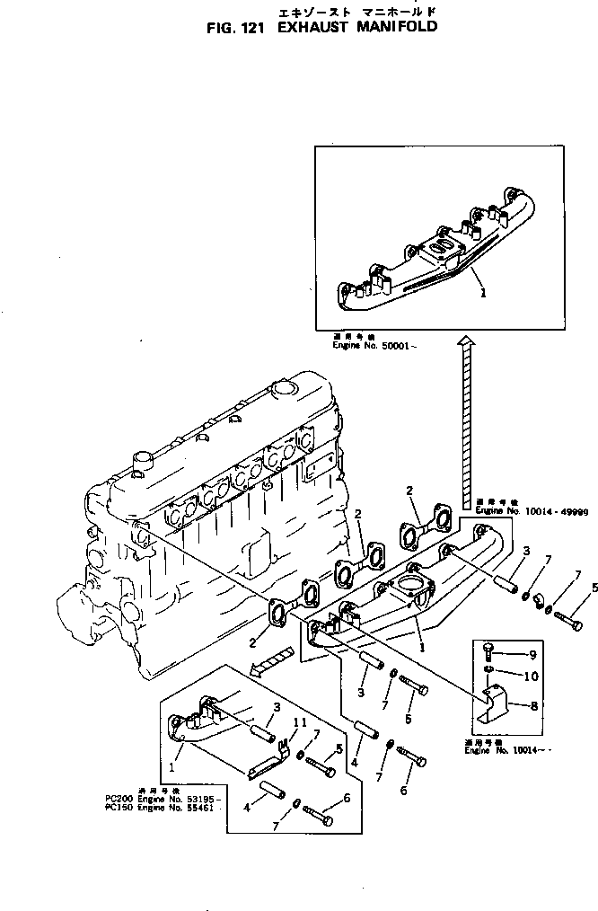 Engines Komatsu / 6D105-1C S/N 11460-UP(6d105-cc) / EXHAUST MANIFOLD(030060 : 121)