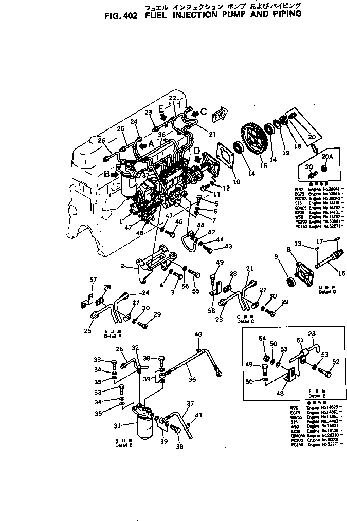 Engines Komatsu / 6D105-1C S/N 11460-UP(6d105-cc) / FUEL INJECTION PUMP AND PIPING(120010 : 402)