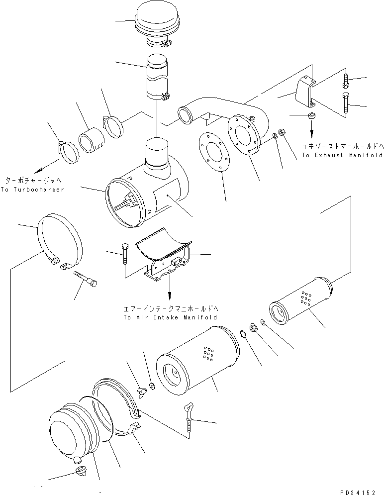 Engines Komatsu / 6D125-1C S/N 10001-UP(6d125-6c) / AIR CLEANER AND MOUNTING (HIGH ALTITUDE SPEC.)(#30845-)(030090 : 0146)