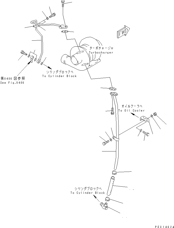 Engines Komatsu / 6D125-1C S/N 10001-UP(6d125-6c) / TURBOCHARGER LUBRICATING OIL PIPING (HIGH ALTITUDE SPEC.)(#30845-)(090040 : 0325)