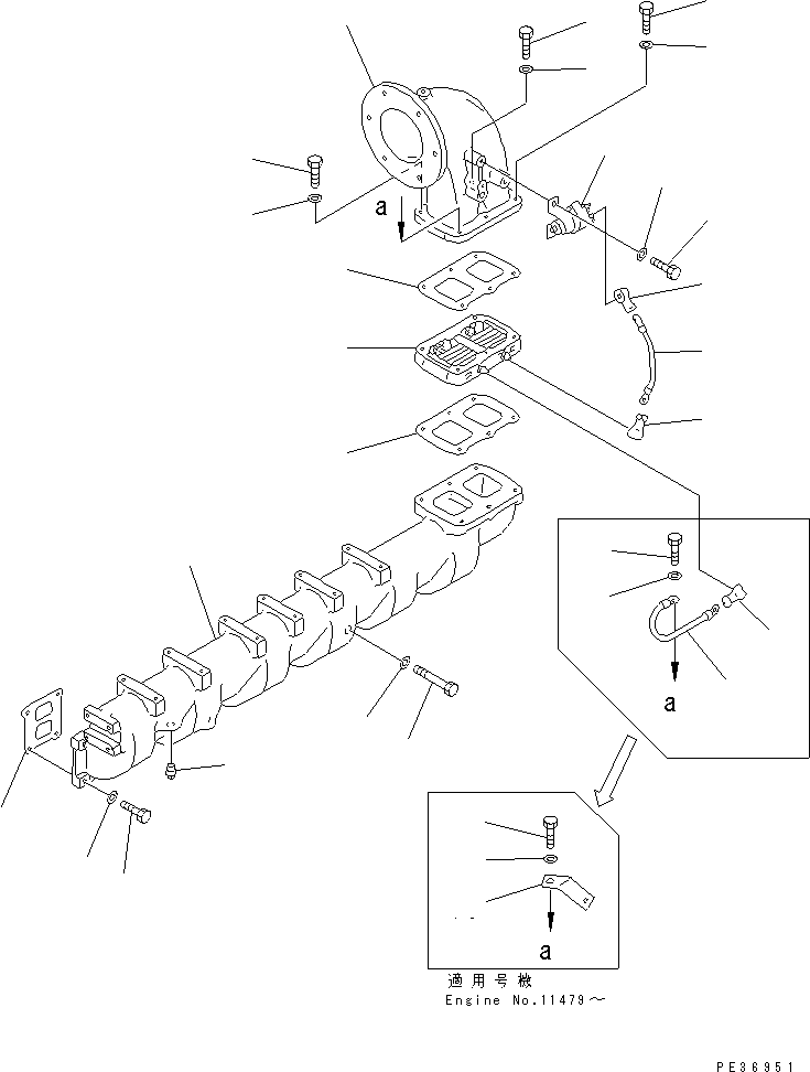 Komatsu parts book diagram for 6D125-1D S/N 10001-UP: AIR INTAKE MANIFOLD AND CONNECTION