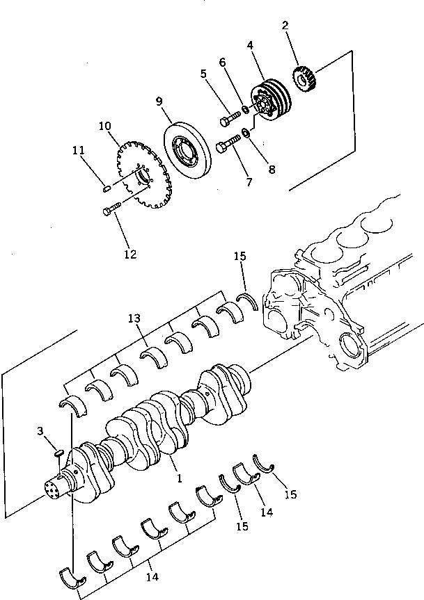 Komatsu parts book diagram for 6D125-1D S/N 10001-UP: CRANKSHAFT