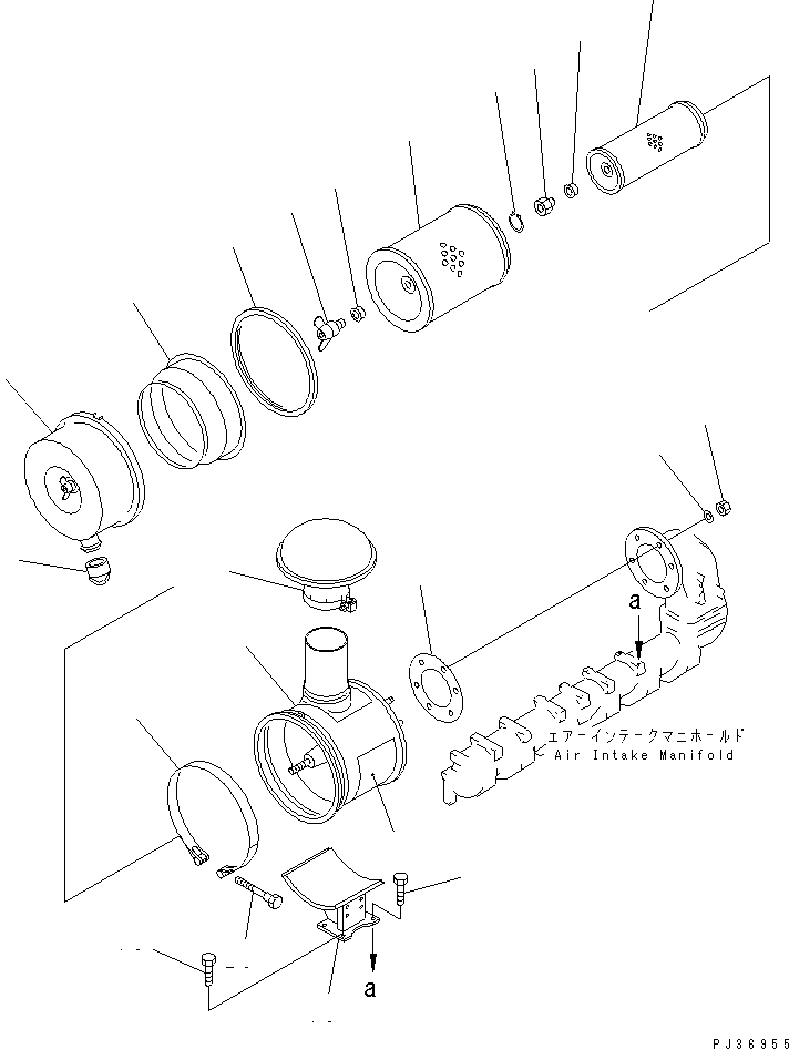 Komatsu parts book diagram for 6D125-1D S/N 10001-UP: AIR CLEANER AND MOUNTING (FOR TRIMMING DOZER)