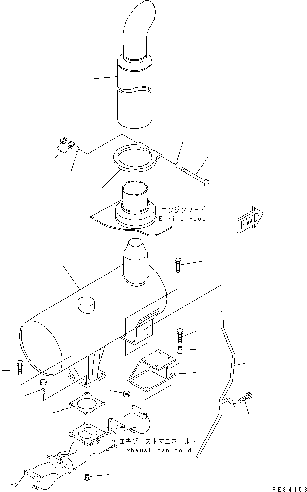 Komatsu parts book diagram for 6D125-1D S/N 10001-UP: MUFFLER AND MOUNTING(#10001-11478)