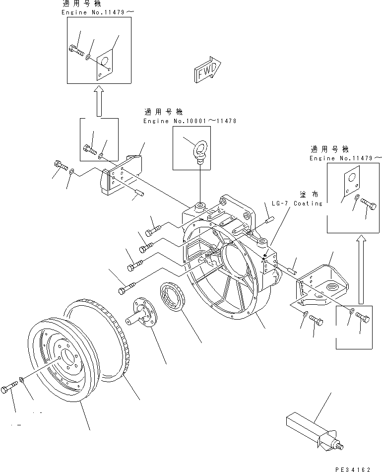 Komatsu parts book diagram for 6D125-1D S/N 10001-UP: FLYWHEEL AND FLYWHEEL HOUSING