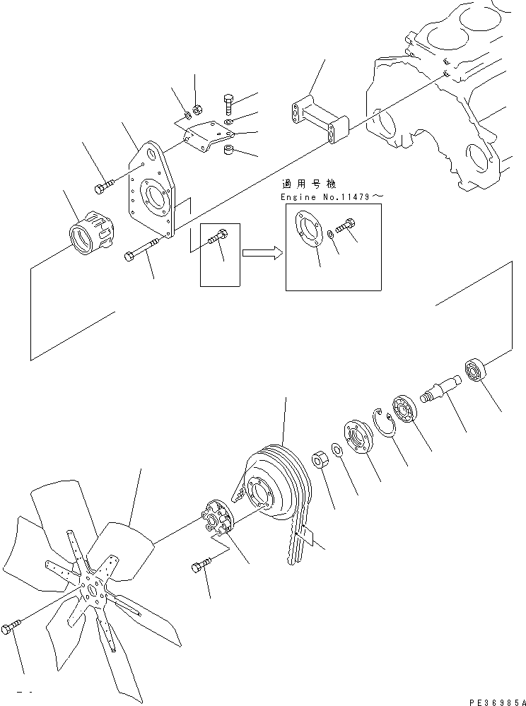 Komatsu parts book diagram for 6D125-1D S/N 10001-UP: COOLING FAN AND MOUNTING