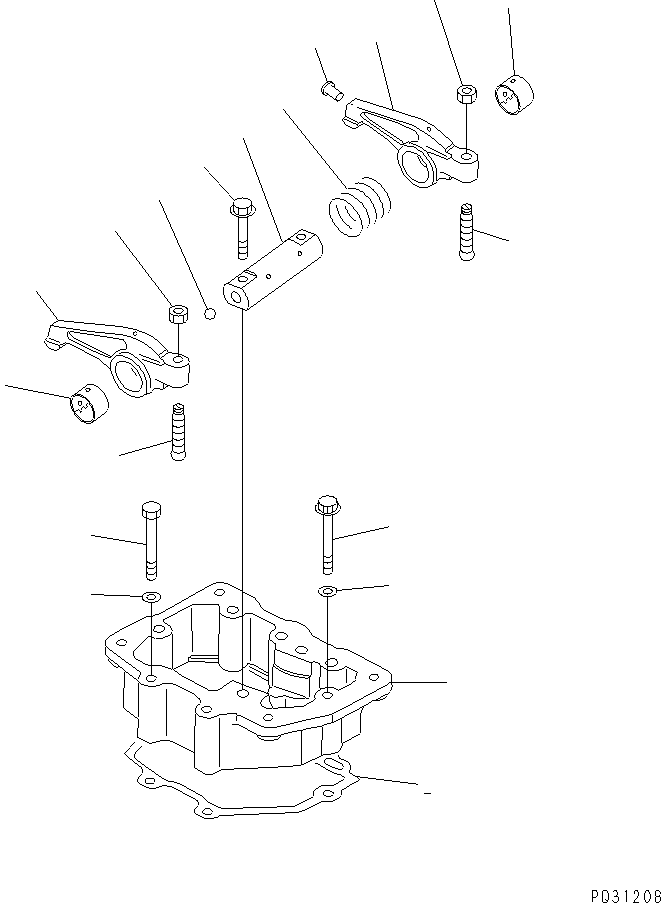 Komatsu parts book diagram for 6D125-1EE S/N 21811-UP: ROCKER ARM AND HOUSING