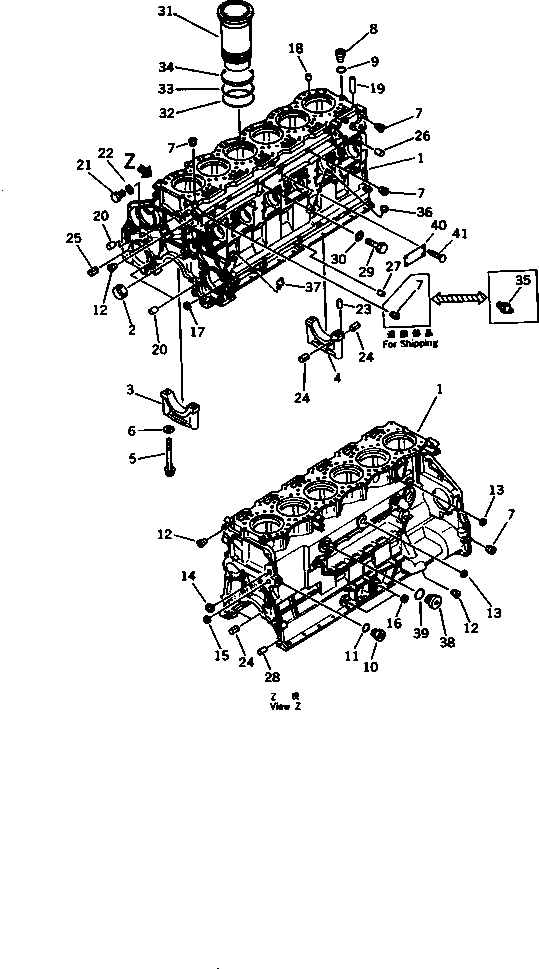 Komatsu parts book diagram for 6D125-1EE S/N 21811-UP: CYLINDER BLOCK